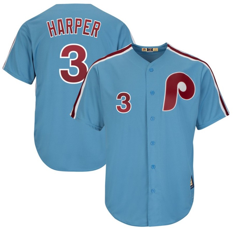 Women's Philadelphia Phillies #3 Bryce Harper Blue Throwback Stitched MLB Jersey(Run Small)
